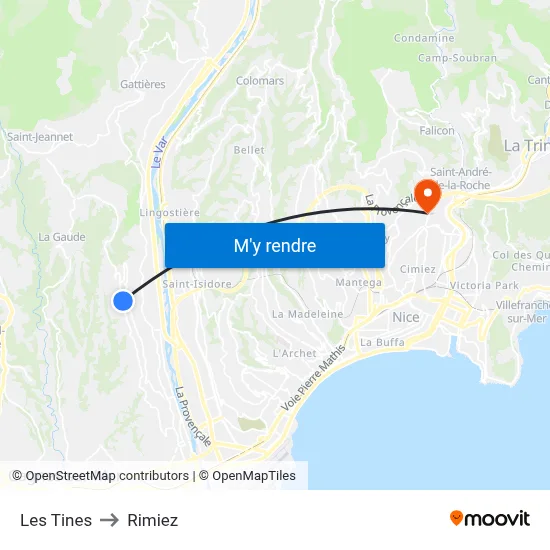Les Tines to Rimiez map
