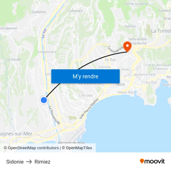 Sidonie to Rimiez map