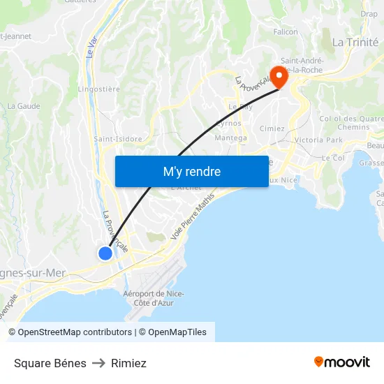 Square Bénes to Rimiez map