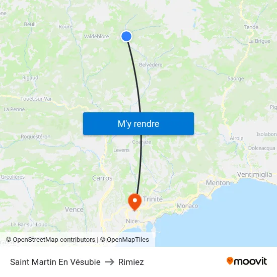 Saint Martin En Vésubie to Rimiez map