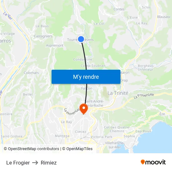 Le Frogier to Rimiez map