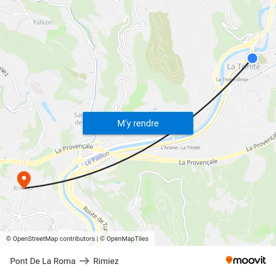Pont De La Roma to Rimiez map
