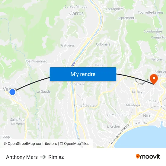 Anthony Mars to Rimiez map
