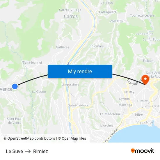 Le Suve to Rimiez map