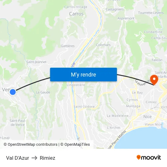Val D'Azur to Rimiez map