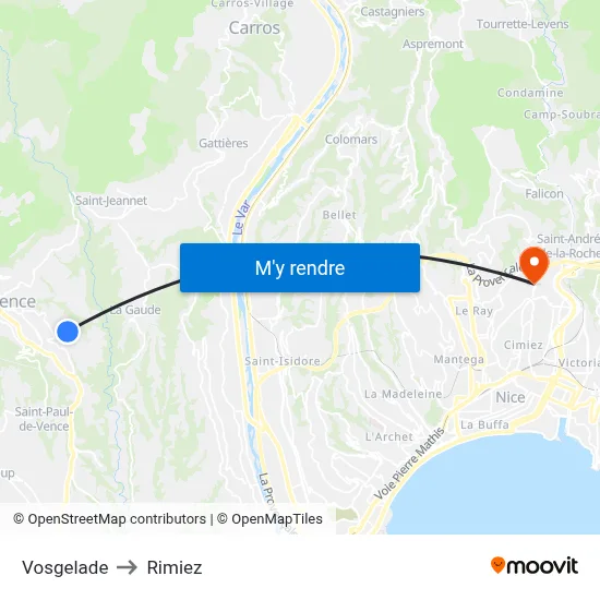 Vosgelade to Rimiez map