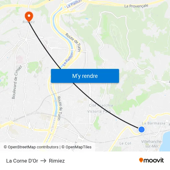 La Corne D'Or to Rimiez map