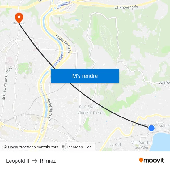 Léopold II to Rimiez map