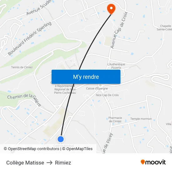 Collège Matisse to Rimiez map