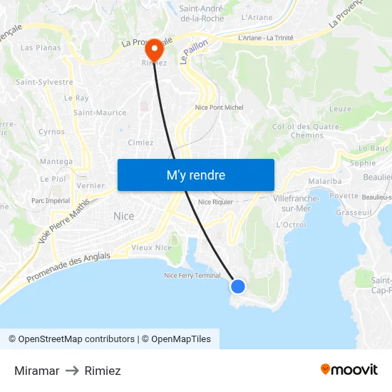 Miramar to Rimiez map