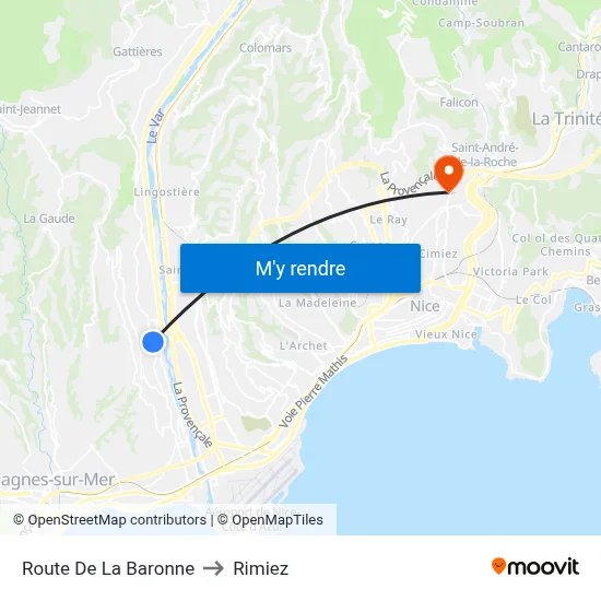 Route De La Baronne to Rimiez map