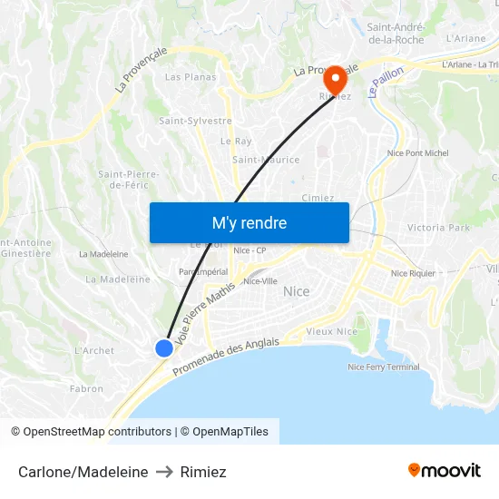 Carlone/Madeleine to Rimiez map