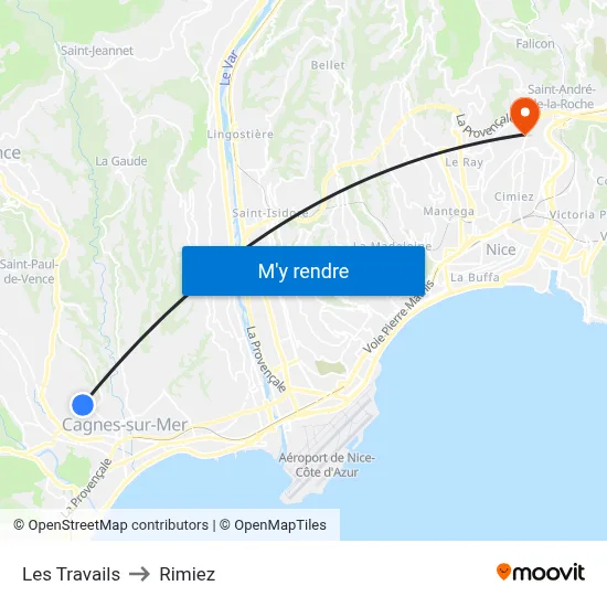 Les Travails to Rimiez map