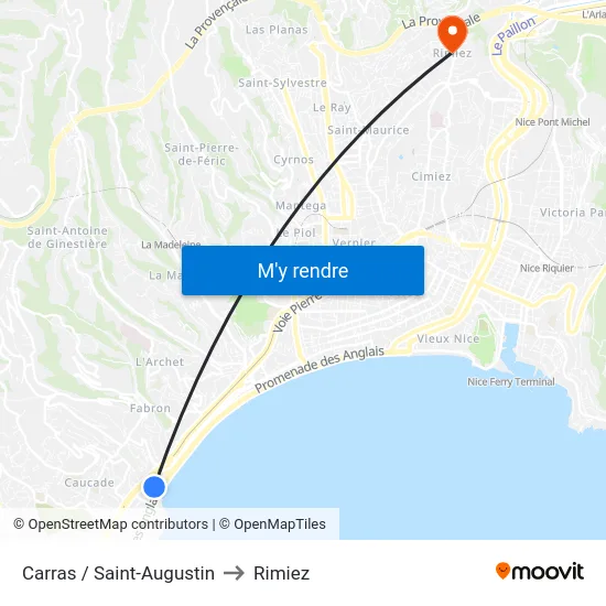Carras / Saint-Augustin to Rimiez map