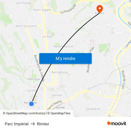 Parc Impérial to Rimiez map