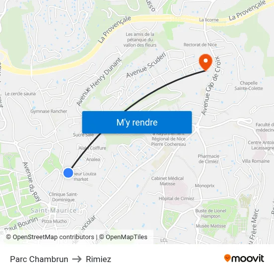 Parc Chambrun to Rimiez map
