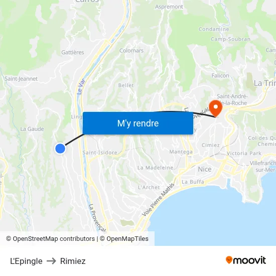 L'Epingle to Rimiez map