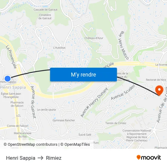 Henri Sappia to Rimiez map