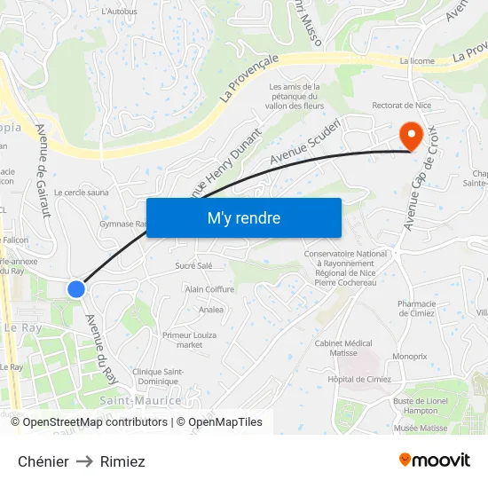 Chénier to Rimiez map