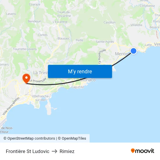 Frontière St Ludovic to Rimiez map