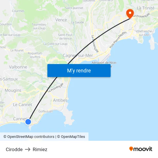 Cirodde to Rimiez map