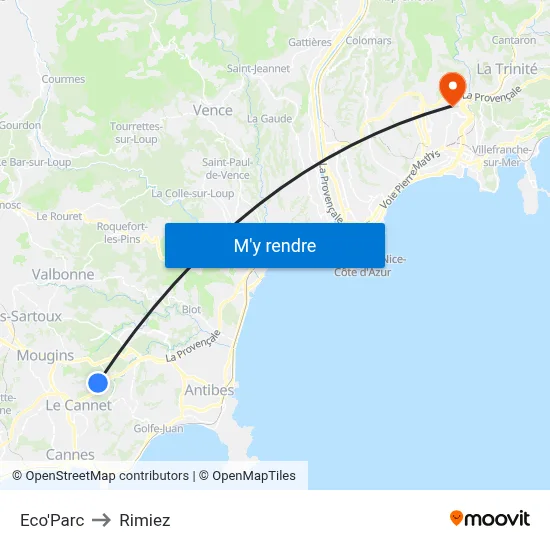 Eco'Parc to Rimiez map