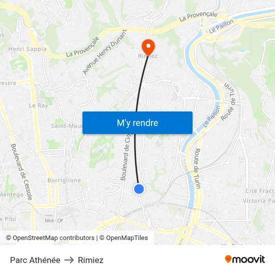 Parc Athénée to Rimiez map