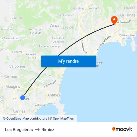 Les Bréguières to Rimiez map