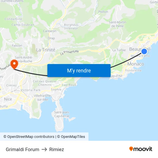 Grimaldi Forum to Rimiez map