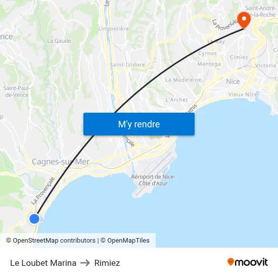 Le Loubet Marina to Rimiez map