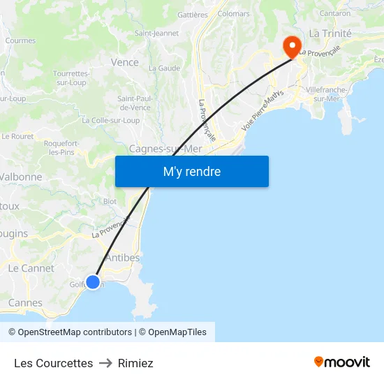 Les Courcettes to Rimiez map