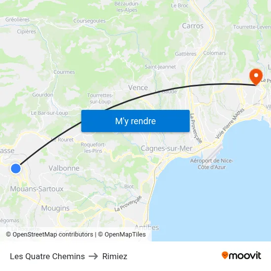 Les Quatre Chemins to Rimiez map