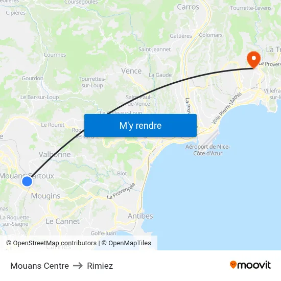 Mouans Centre to Rimiez map