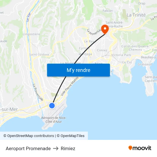 Aeroport Promenade to Rimiez map
