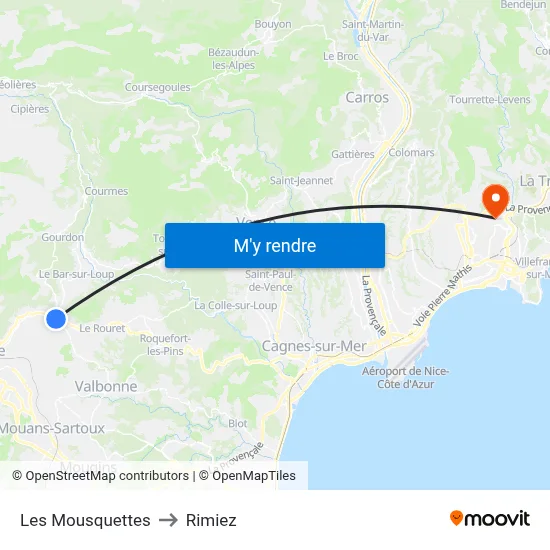 Les Mousquettes to Rimiez map
