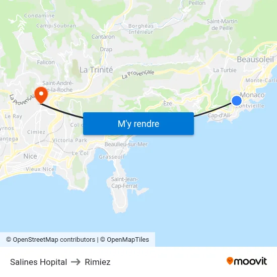 Salines Hopital to Rimiez map