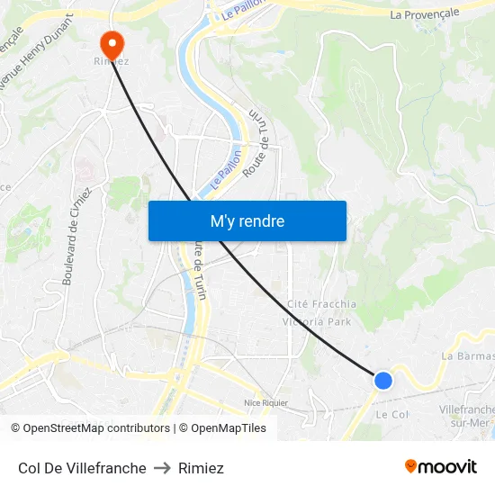 Col De Villefranche to Rimiez map