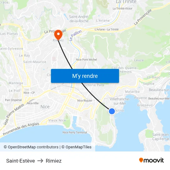 Saint-Estève to Rimiez map