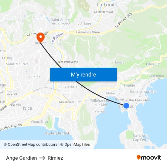 Ange Gardien to Rimiez map
