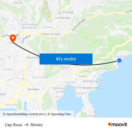 Cap Roux to Rimiez map