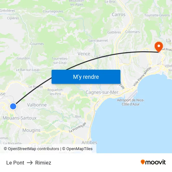 Le Pont to Rimiez map