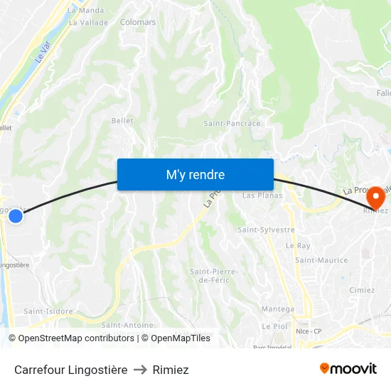 Carrefour Lingostière to Rimiez map