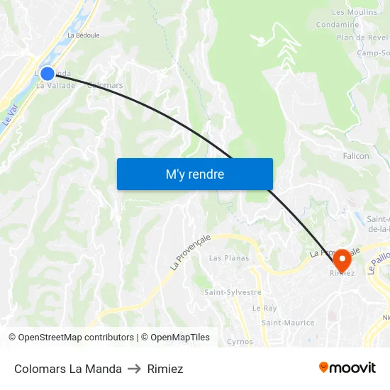 Colomars La Manda to Rimiez map