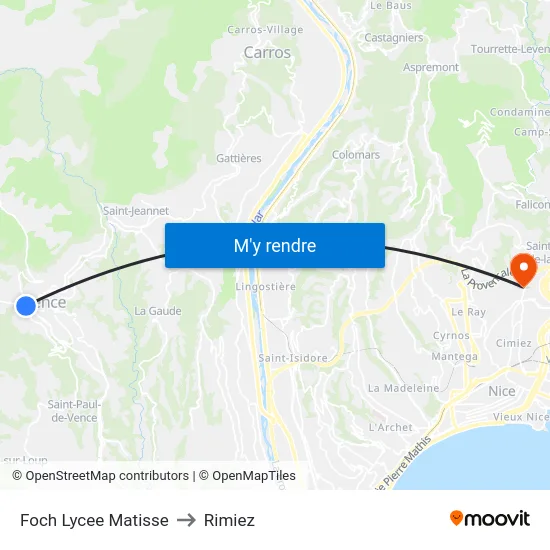 Foch Lycee Matisse to Rimiez map