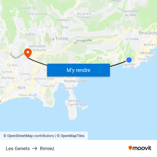 Les Genets to Rimiez map