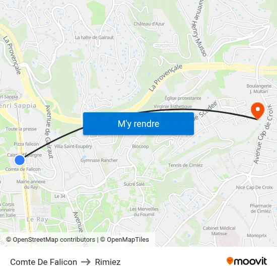 Comte De Falicon to Rimiez map
