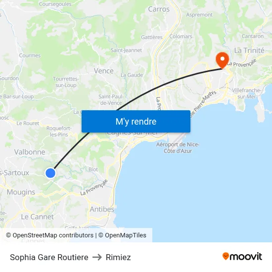 Sophia Gare Routiere to Rimiez map