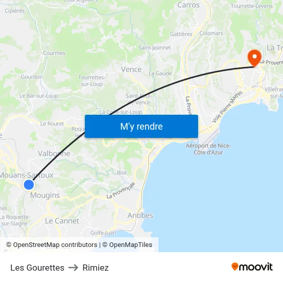 Les Gourettes to Rimiez map