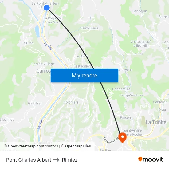 Pont Charles Albert to Rimiez map