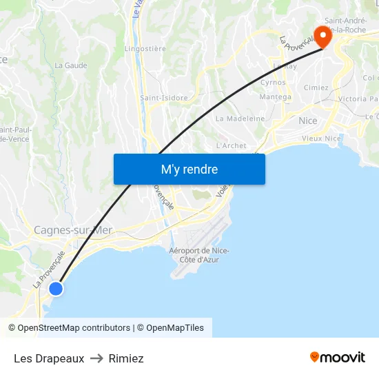 Les Drapeaux to Rimiez map